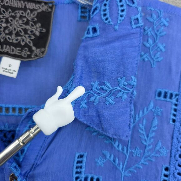 Johnny Was Sadie Embroidered Midi Shirtdress S Blue Eyelet Floral Button Up Boho - Picture 7 of 13